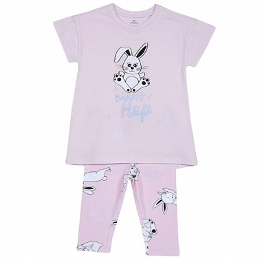 Pijama copii Chicco, tricou si pantalon, roz cu model